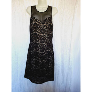 Deb black lace nude slinky cocktail Witchy Vamp Goth Core Y2K sz XL prom dress